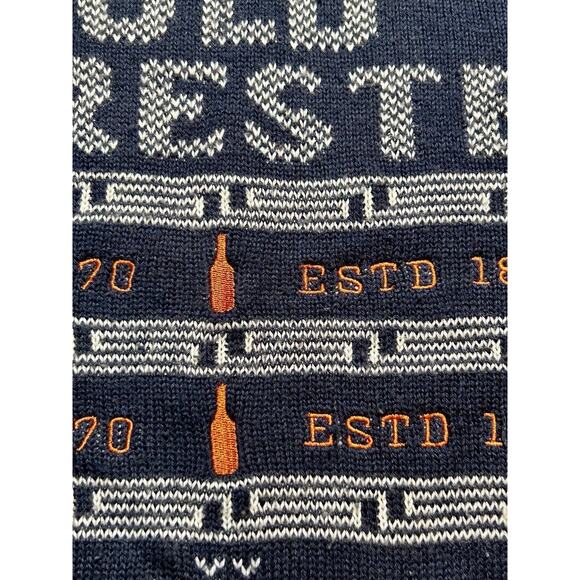 Old Forester Bourbon Ugly Christmas Sweater Dark Blue & Orange Men’s Small - Picture 4 of 6